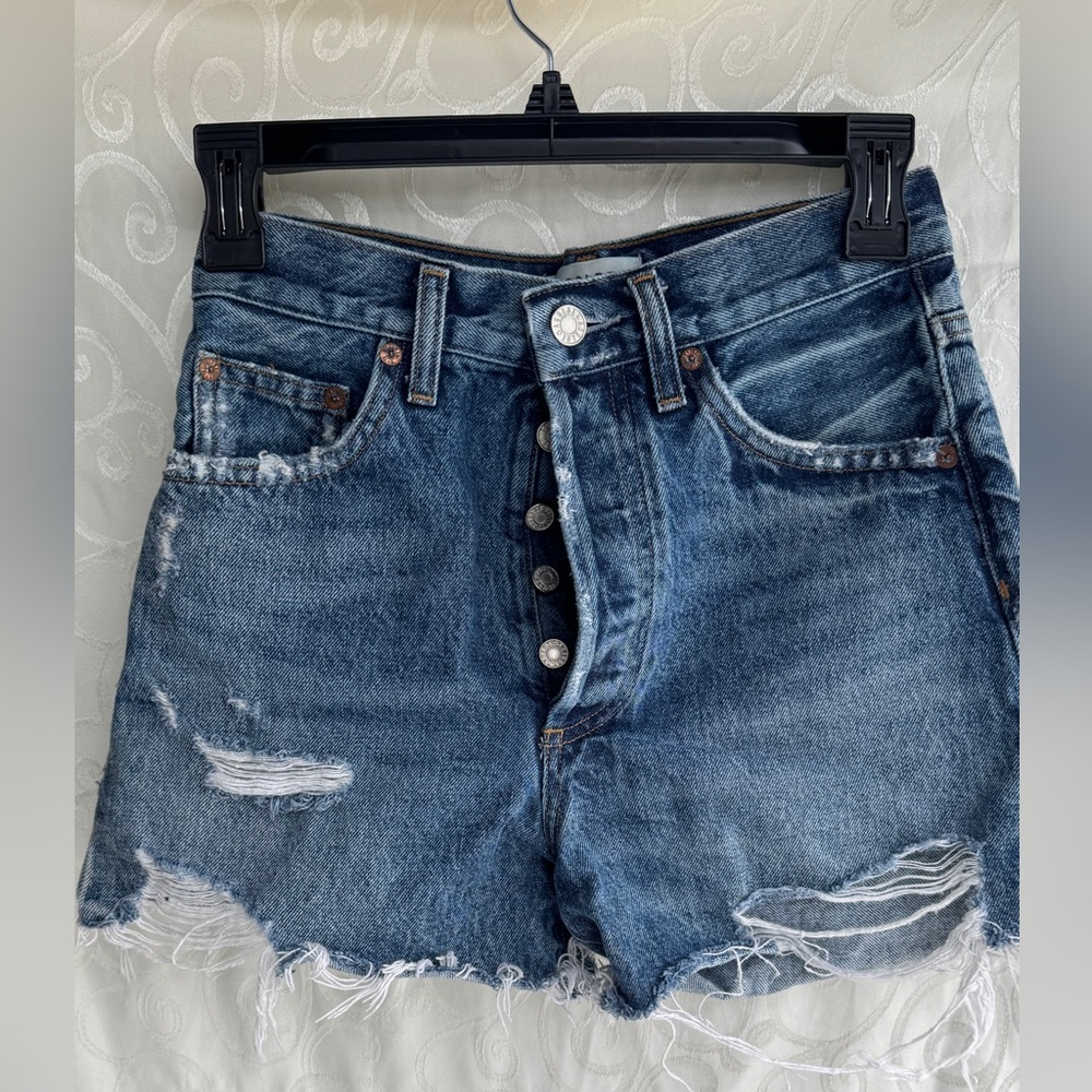 AGOLDE Vintage Distressed High Rise Denim Shorts